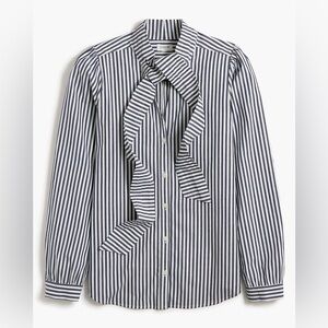 J. Crew Factory Bow tie-neck top in navy and white stripe, size L